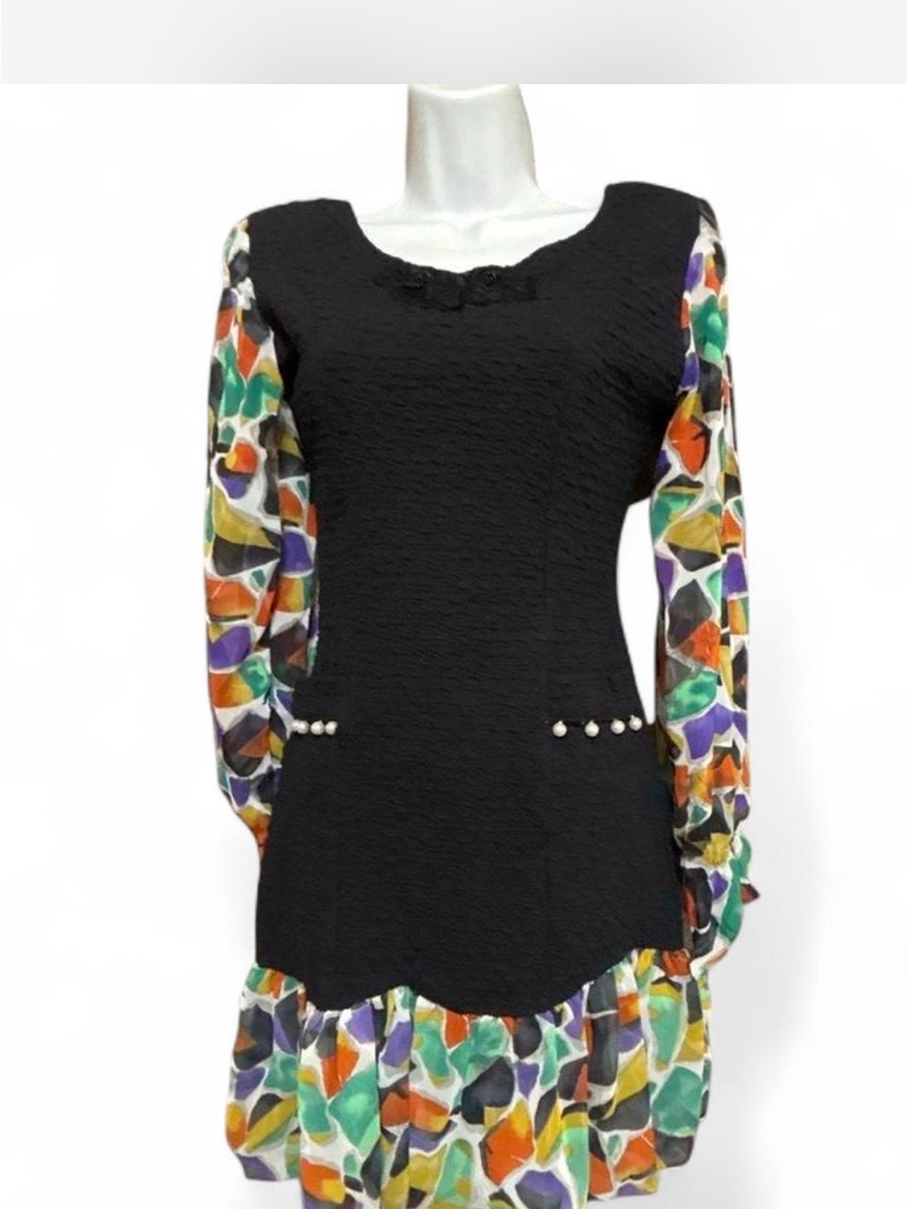 FOROM Vintage 80s Mosaic Print Dress M